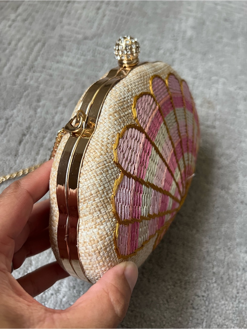 Haute Hippie Embroidered Shell Evening Bag with Gold Chain - Picture 10 of 13